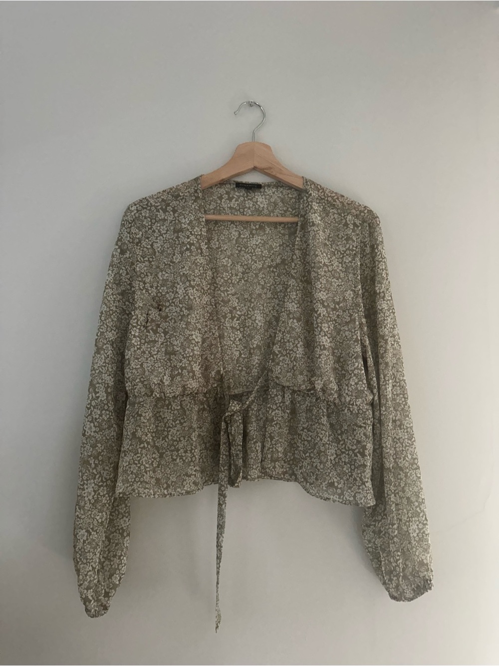 Dynamite Olive Floral Tie-Front Cardigan